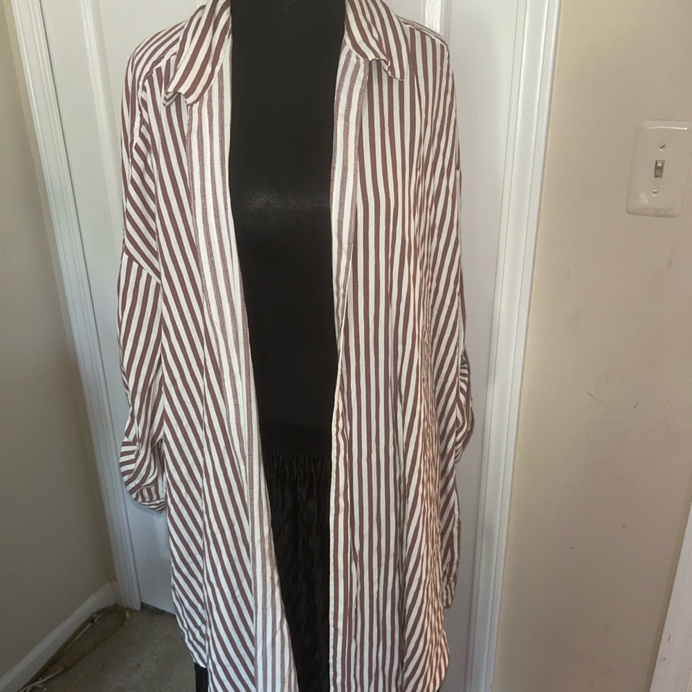 Torrid Maroon and White Striped Shirt